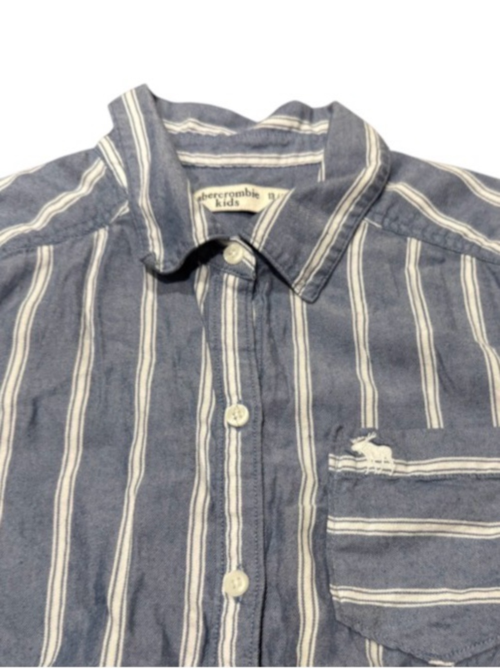 Abercrombie Kids Long Sleeve Blue White Striped Shirt Size 13/14 Large